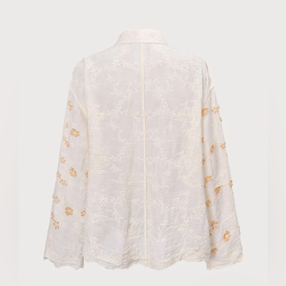 NWT RIHOAS Women's Apricot Jacquard Cotton Long Sleeve Shirt Sz OS - Picture 7 of 8